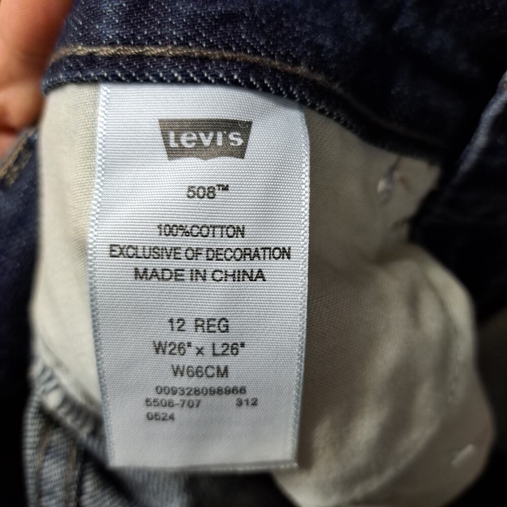 Levi's 508 Taper Fit Youth Jeans Size 12 Reg 26x26 Dark Wash‎ 100% Cotton - Picture 4 of 8